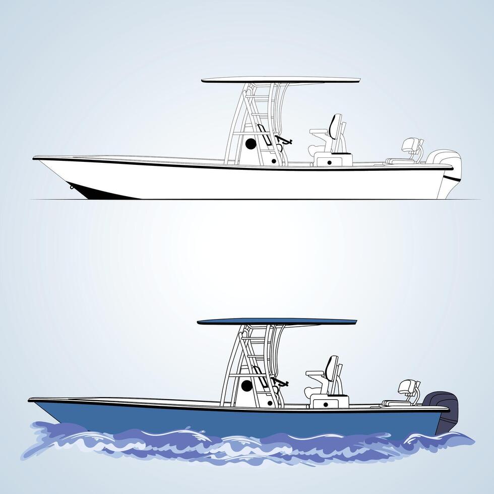 Ocean Boat line art for print vector