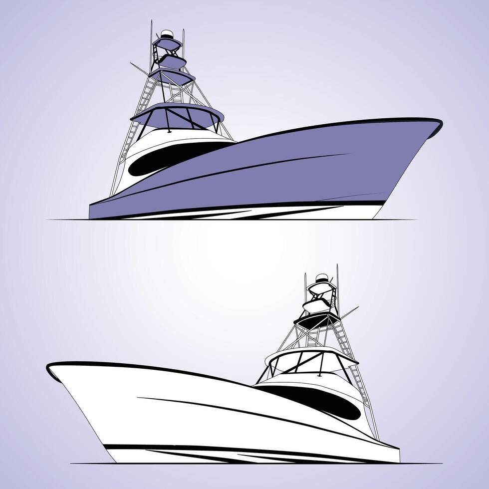 Fishing boat illustration Ocean cool vector