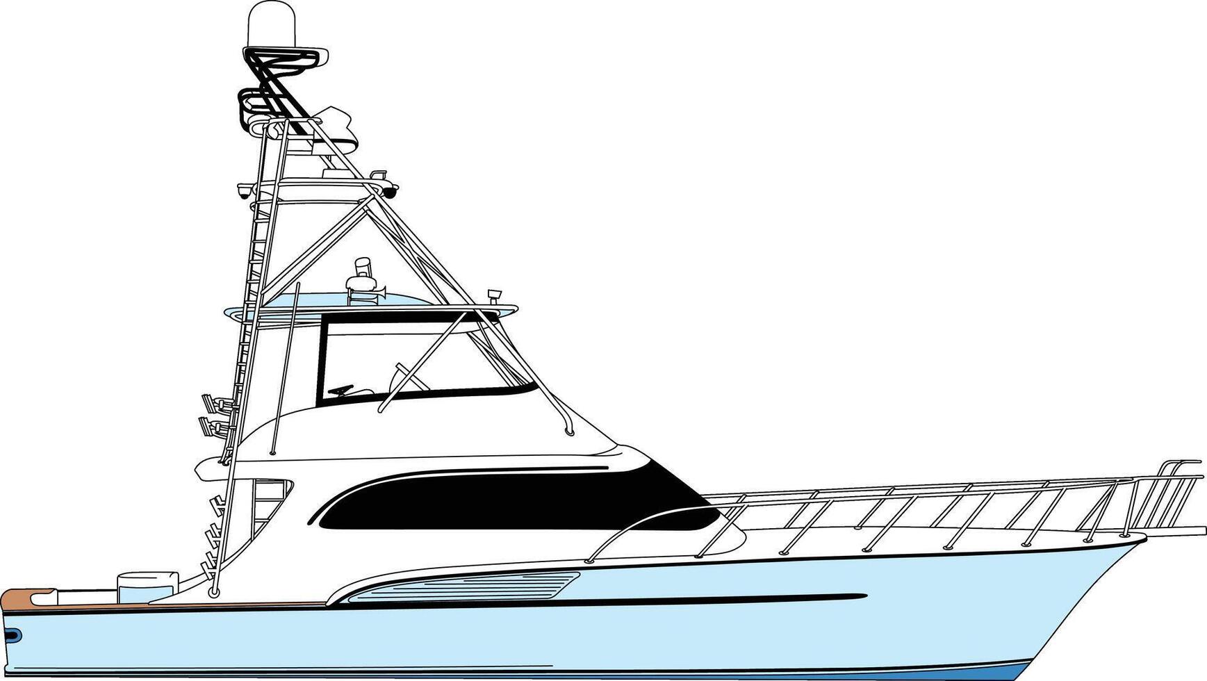 two engine fishing boat line art vector