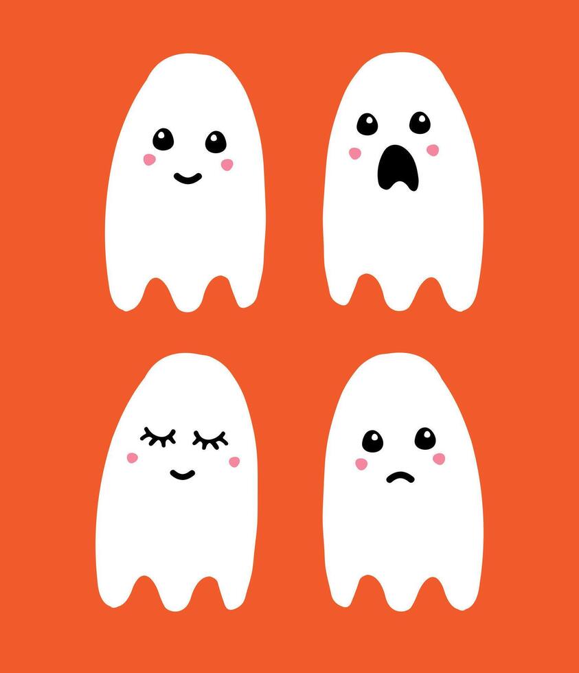 Set bundle of hand drawn doodle sketch ghost isolated on background vector
