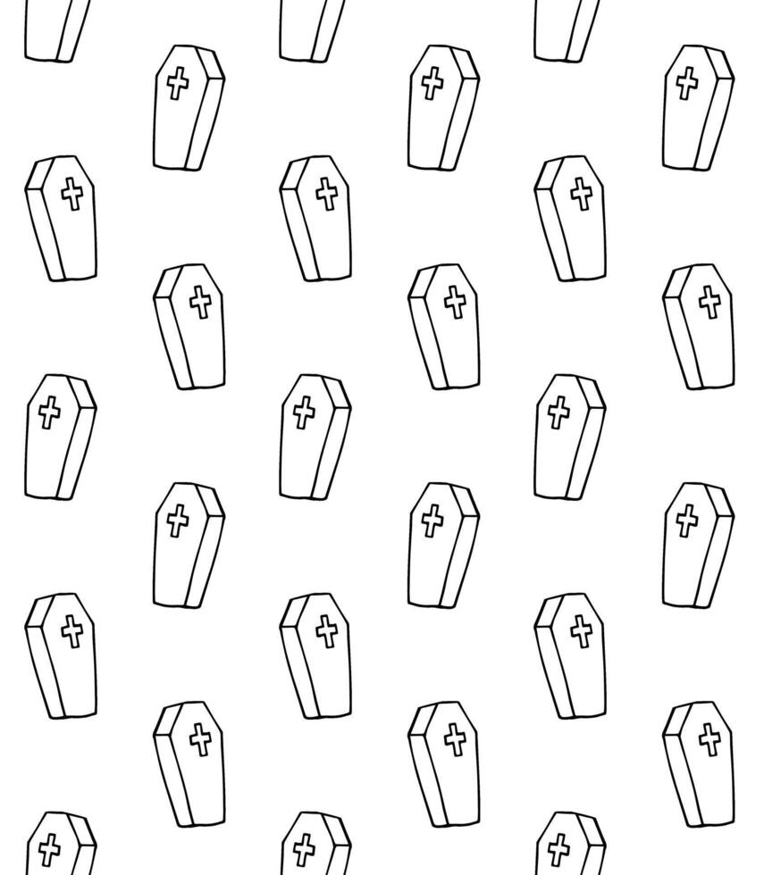 Seamless pattern of hand drawn doodle sketch coffin isolated on white vector