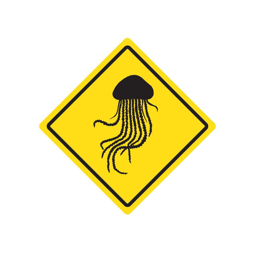 Warning sign with jellyfish silhouette in red circle isolated on white vector