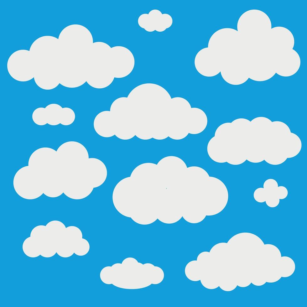 Set of white clouds on a blue background illustration vector
