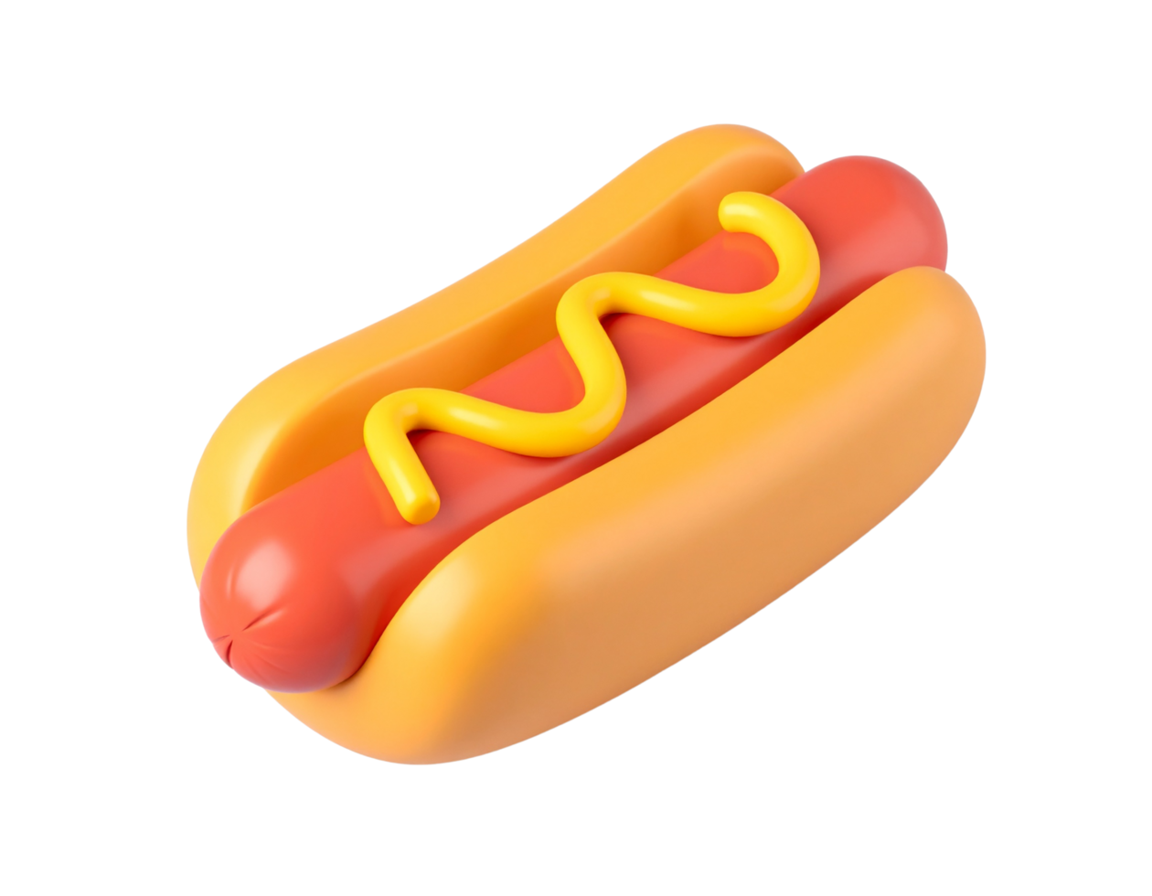 Cartoon hot dog with mustard and ketchup on it. The hot dog is orange and yellow png