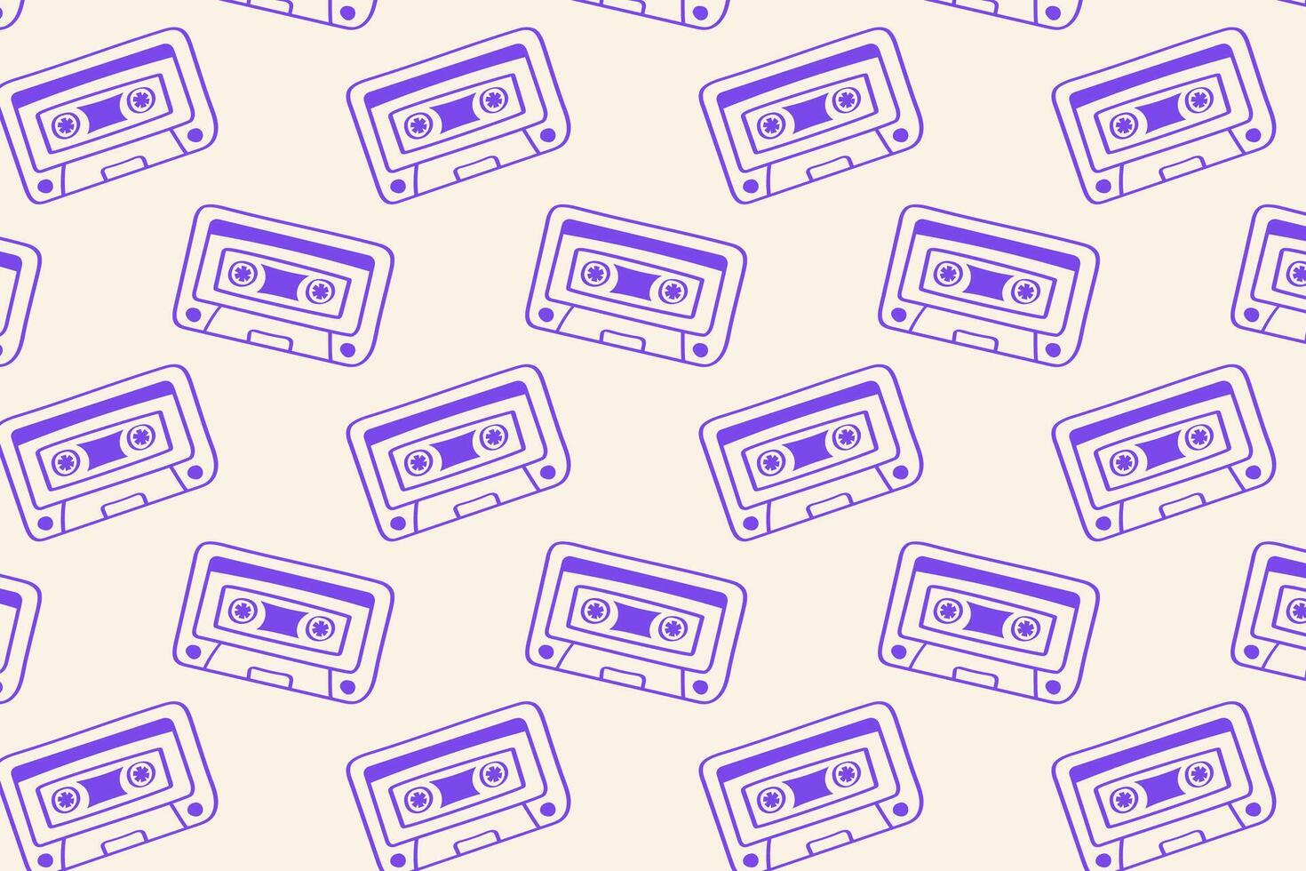 Retro Cassette Tape Pattern Vintage Music Repeating Design. Pattern featuring hand-drawn cassette tapes in a retro nostalgic style perfect for music lovers. vector