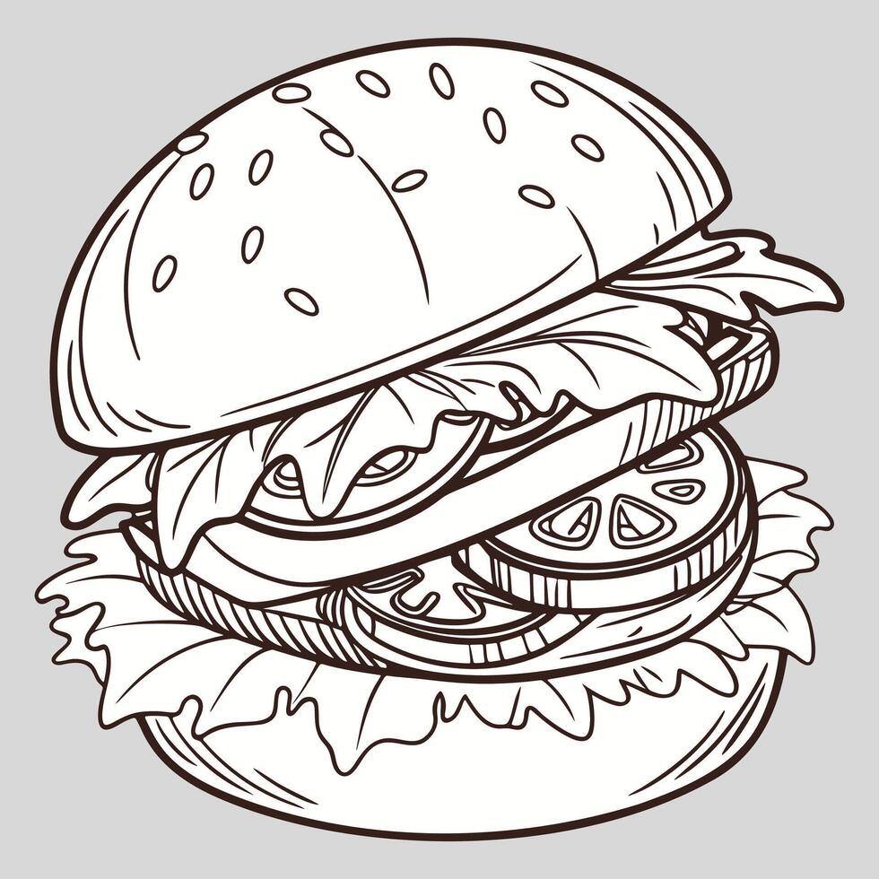 Flat Burger with Veggie Layers in Clean Line Format vector