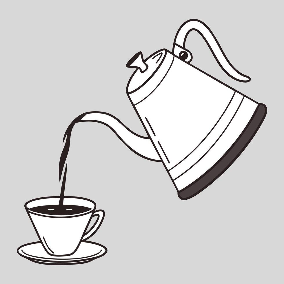 Pour Over Kettle and Cup in Flat Minimalist Art vector