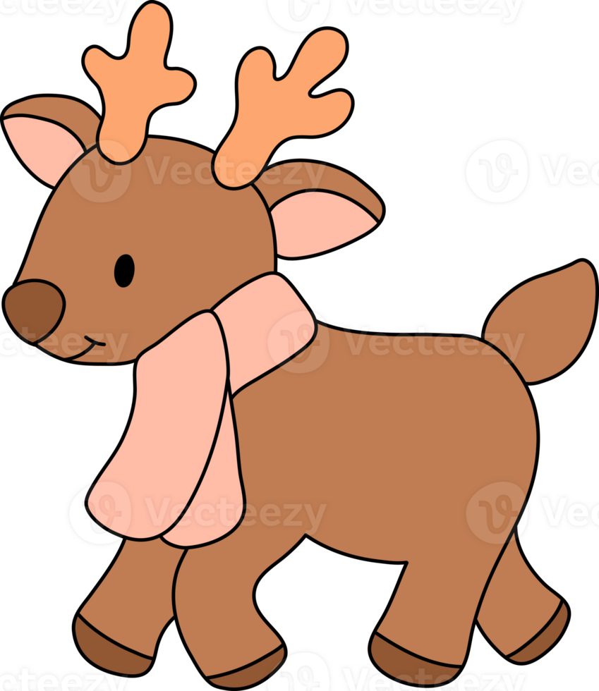 Deer Wrapped In A Scarf In Autumn Cartoon Illustration png