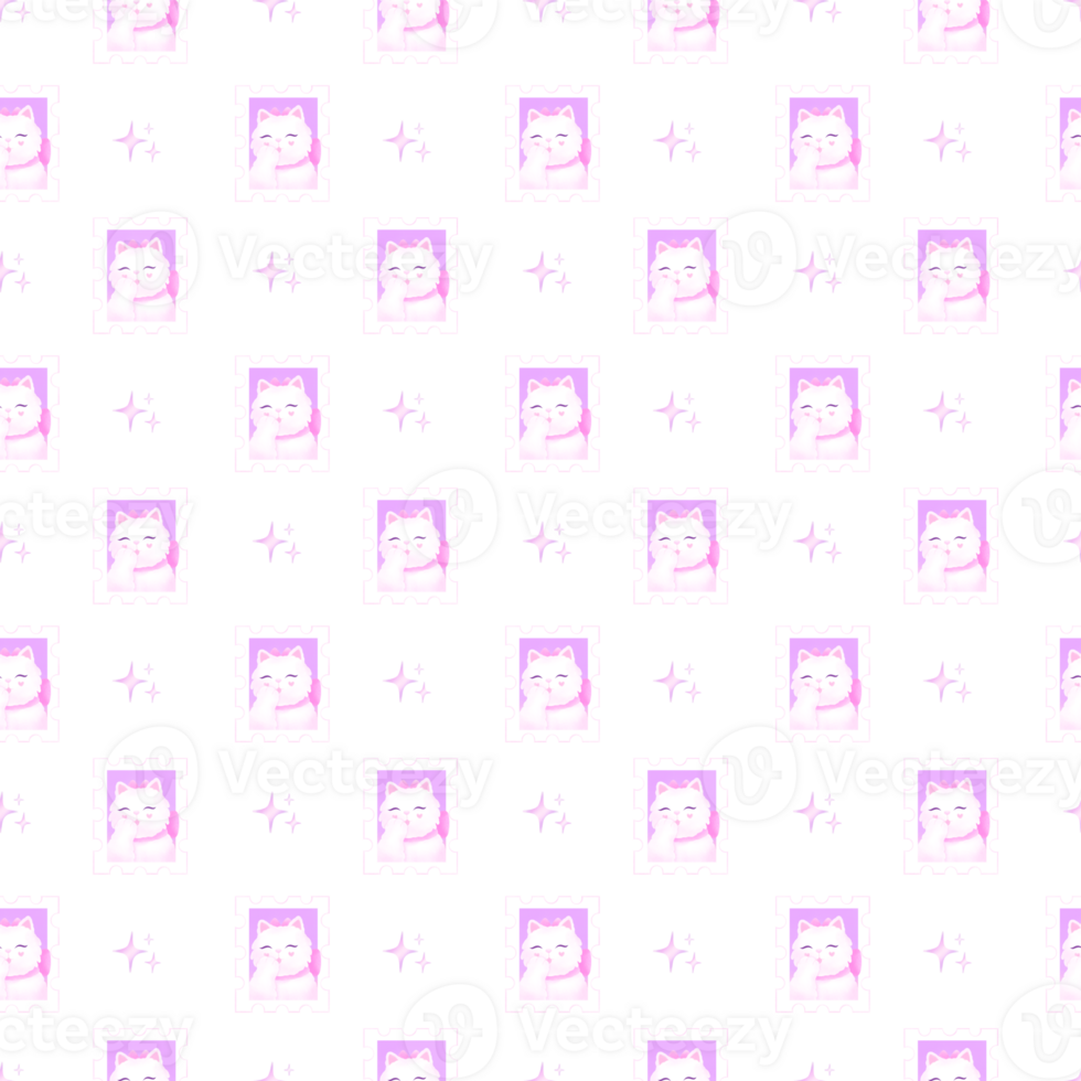 Cute Coquette seamless pattern Cat Stamp png