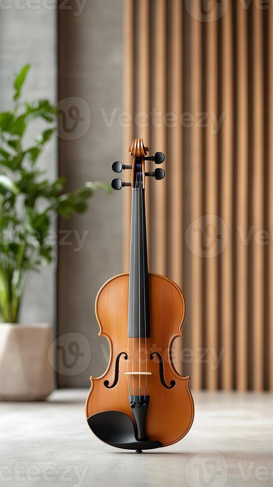Elegant violin in modern interior with wooden accents. photo