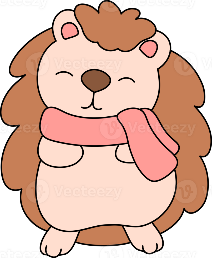 Cute Hedgehog Wrapped In A Scarf In Autumn Cartoon Illustration png