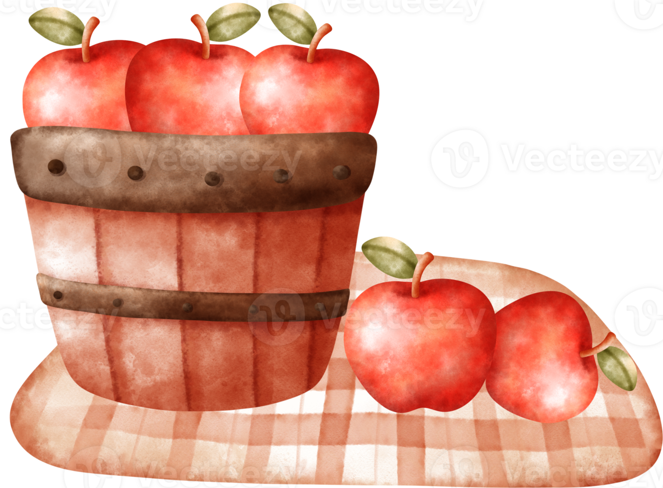 Watercolor Autumn Apples in Bucket Illustration png