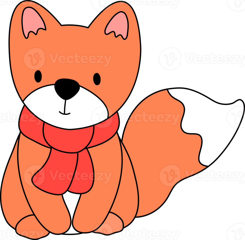 Fox Wearing A Scarf In Autumn Cartoon Illustration png