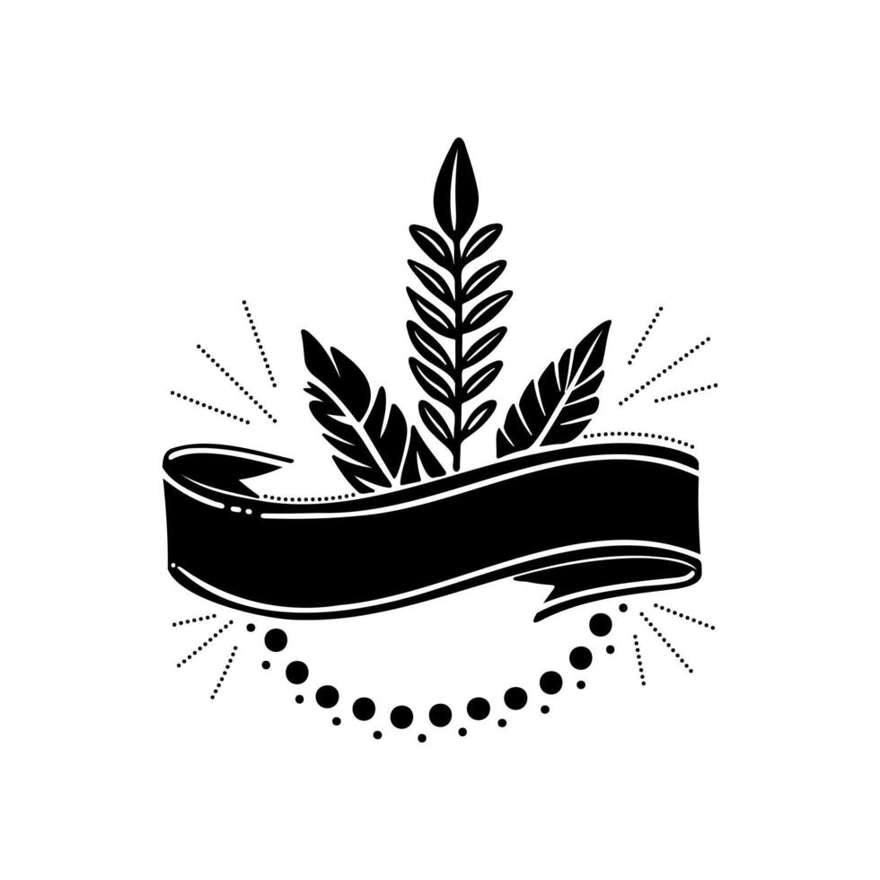 Decorative black floral design with black blank ribbon for customization vector