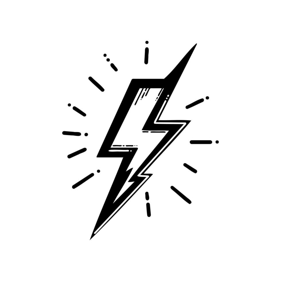 Hand-drawn lightning bolt icon on white background vector