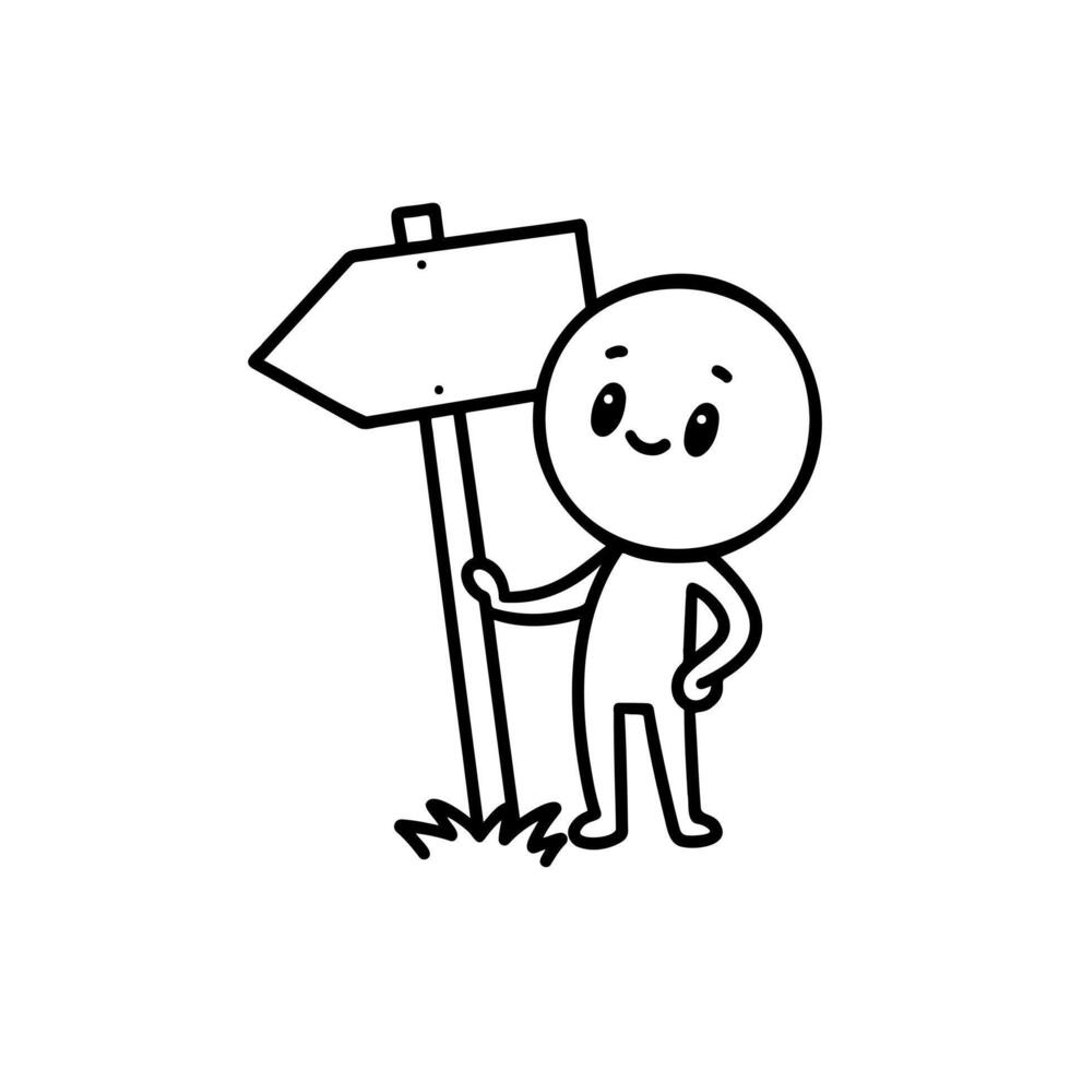 Cartoon Character Pointing at Directional Sign vector
