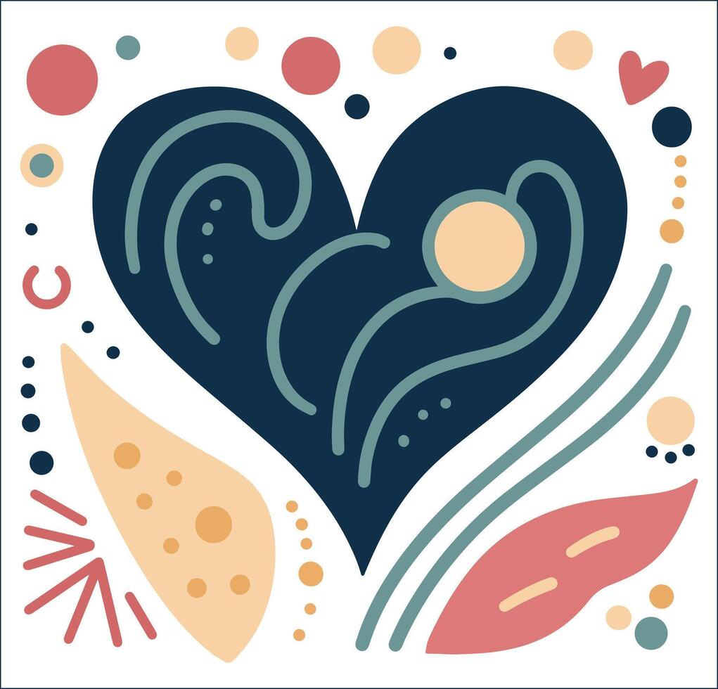 Colorful abstract heart design with flowing waves and natural elements in a modern style vector