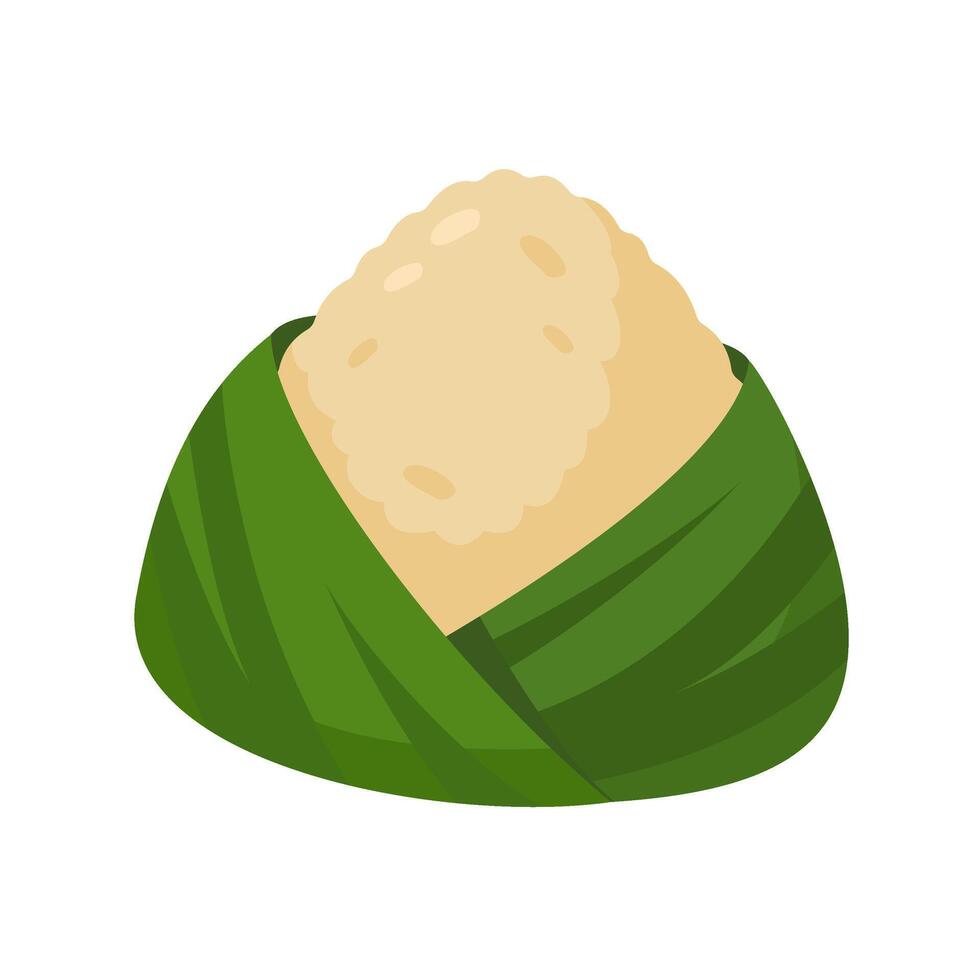 Illustration of a traditional Asian rice dumpling wrapped in a green leaf, showcasing cultural cuisine. vector