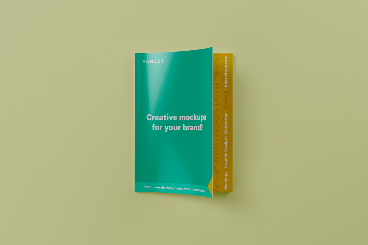 A green book with a yellow cover mockup psd