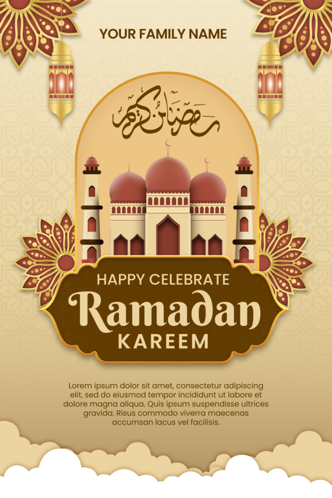 Gold Happy Celebrate Ramadan Kareem Social Media Post psd