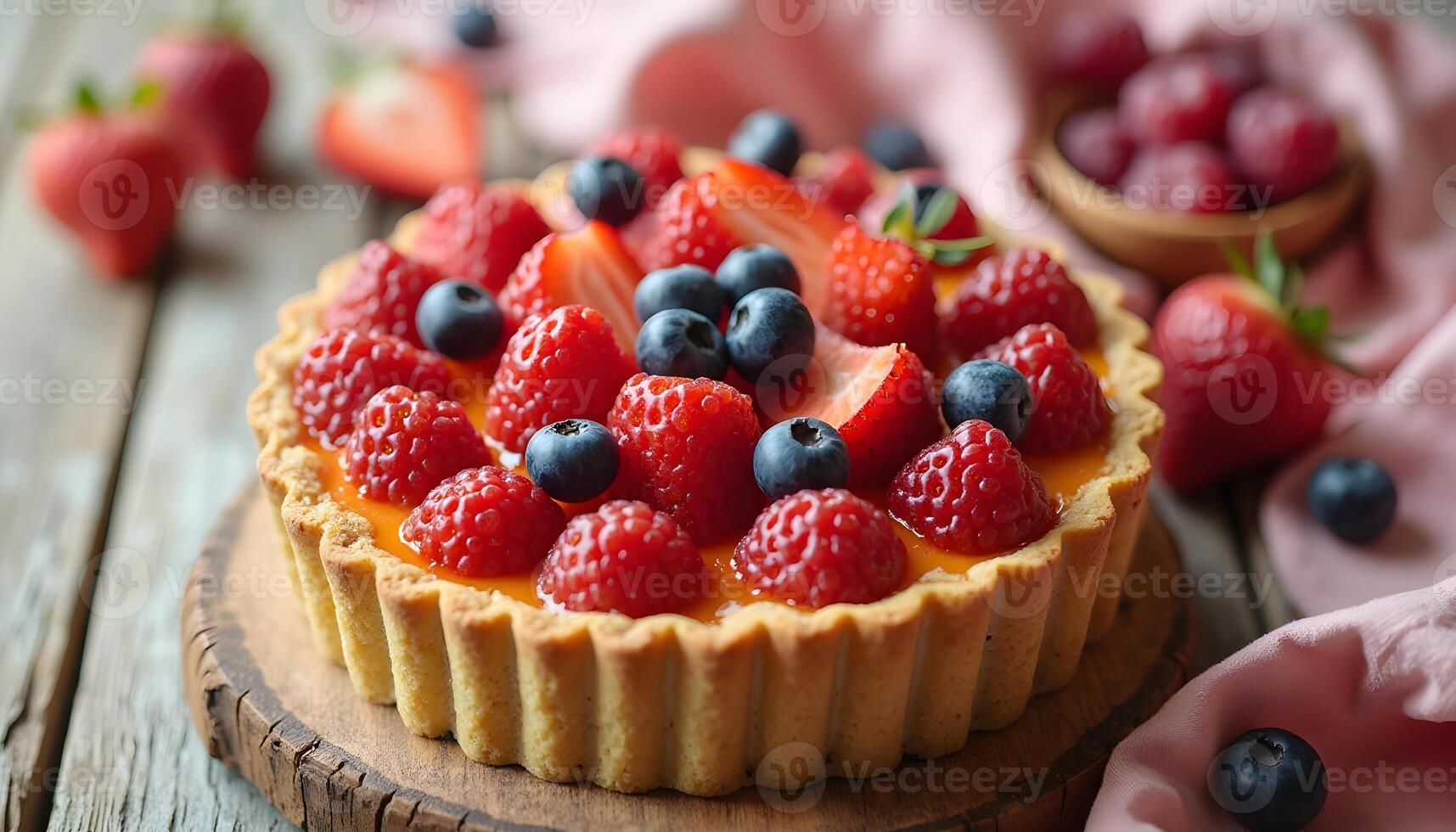 Fruit Tart with Strawberry Raspberry Blueberry photo