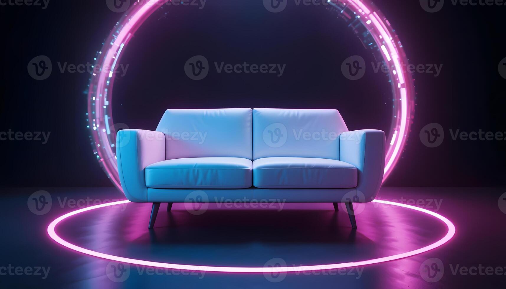 Sofa Near Neon Circle Light photo