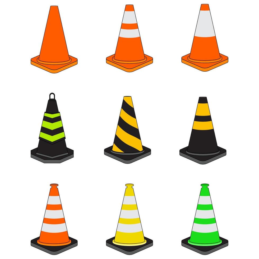 Traffic Cone Set Road Safety And Construction Icons vector
