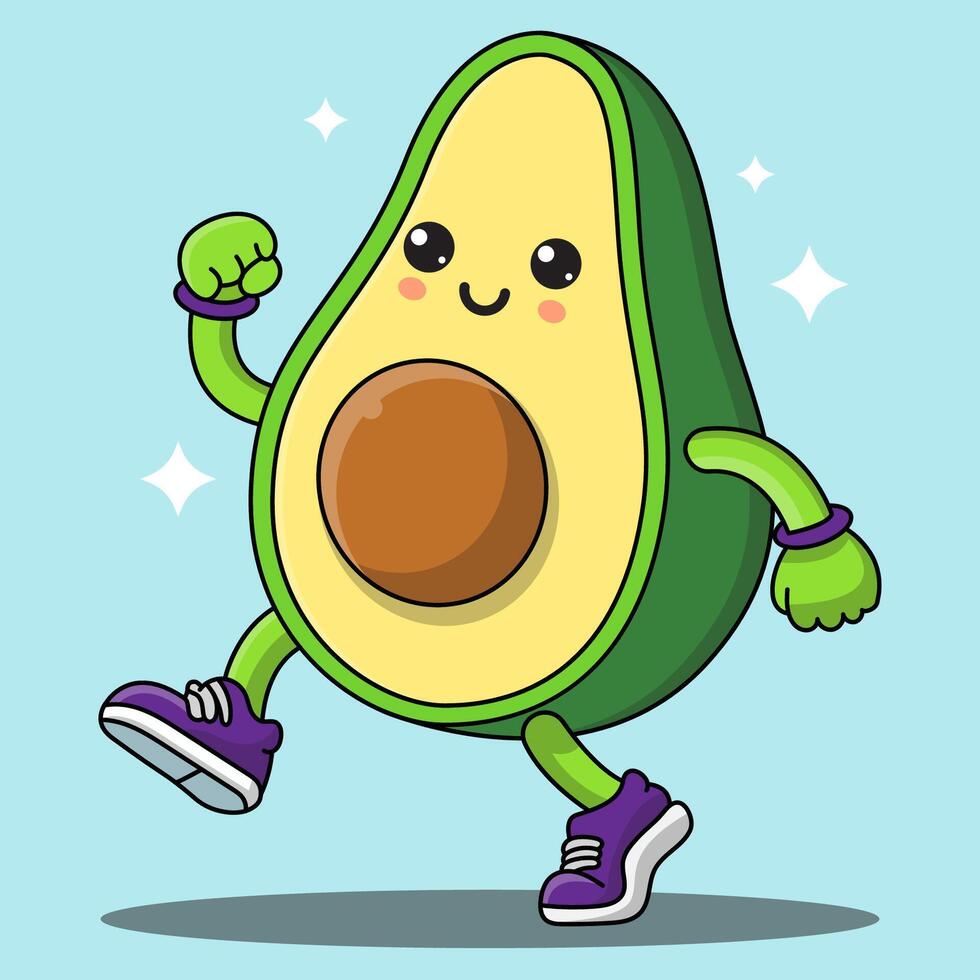 Cute Avocado Character Running Fun And Playful Cartoon Illustration vector