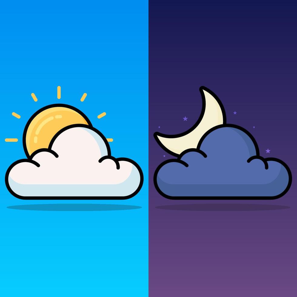 Day And Night Weather Icons Sun Moon And Cloud Illustration Set vector