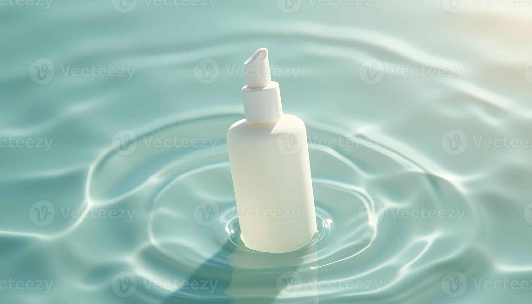 White Bottle in Water with Ripples photo