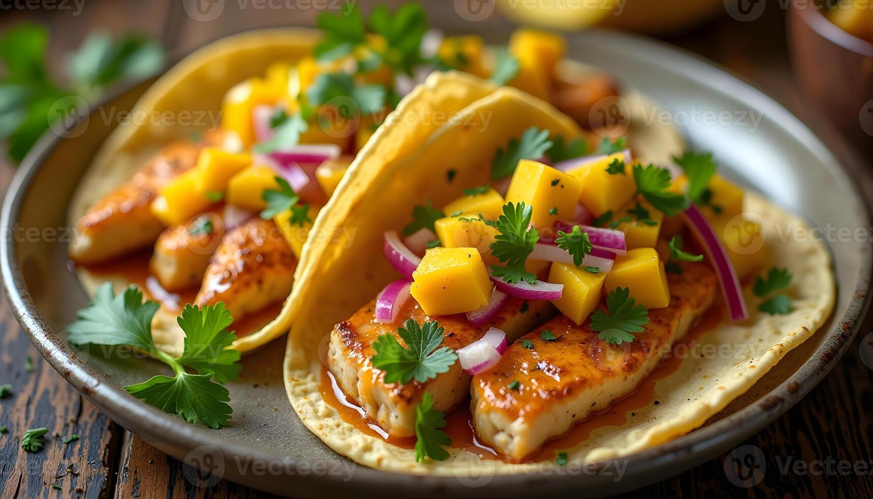 Fish Taco with Mango Salsa and Red Onion photo