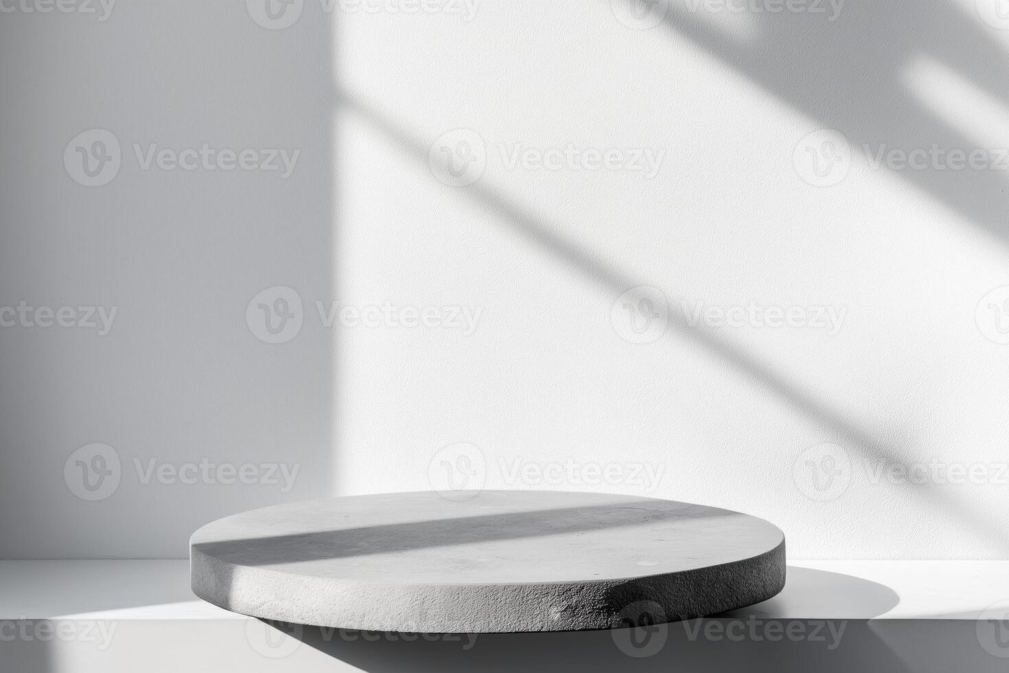 A white table with a round object on it photo