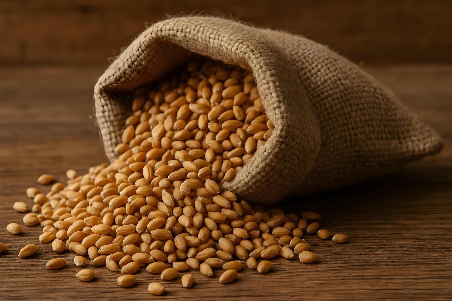 Realistic photo of spilled sesame seeds on rustic wooden background close-up view in natural environment