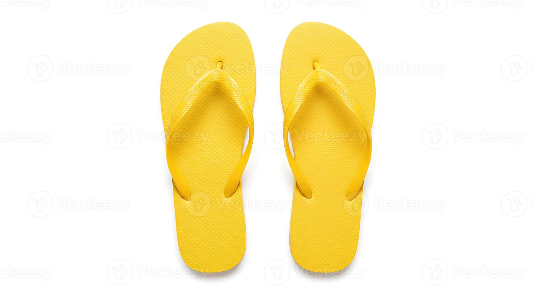 Bright beach sandals flat lay on white background for vacation-themed visuals sunny travel promotions and lifestyle content creation photo