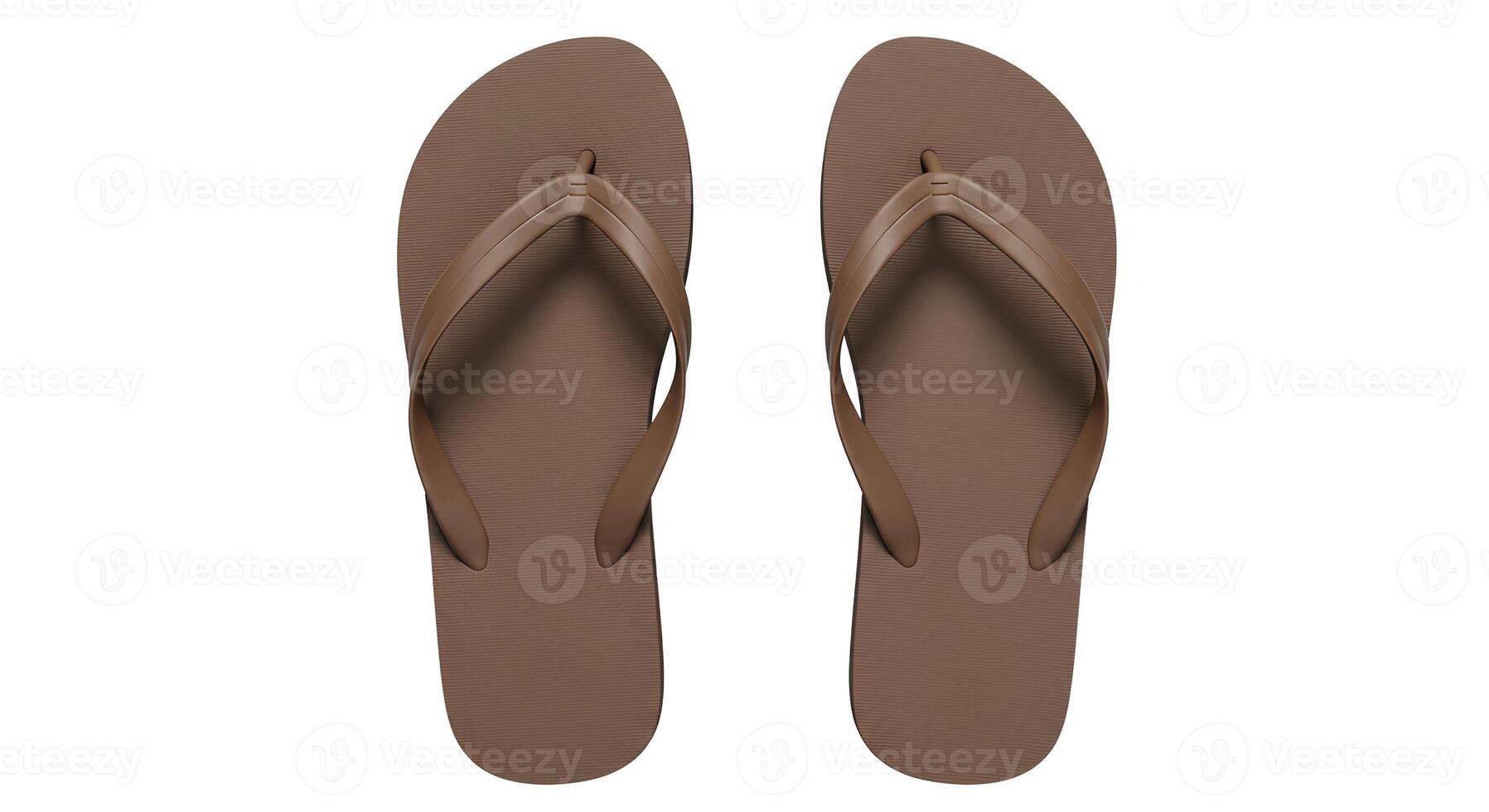Pair of beach flip flops in top-down view on clean white background ideal for travel content summer lifestyle themes and footwear promotions photo