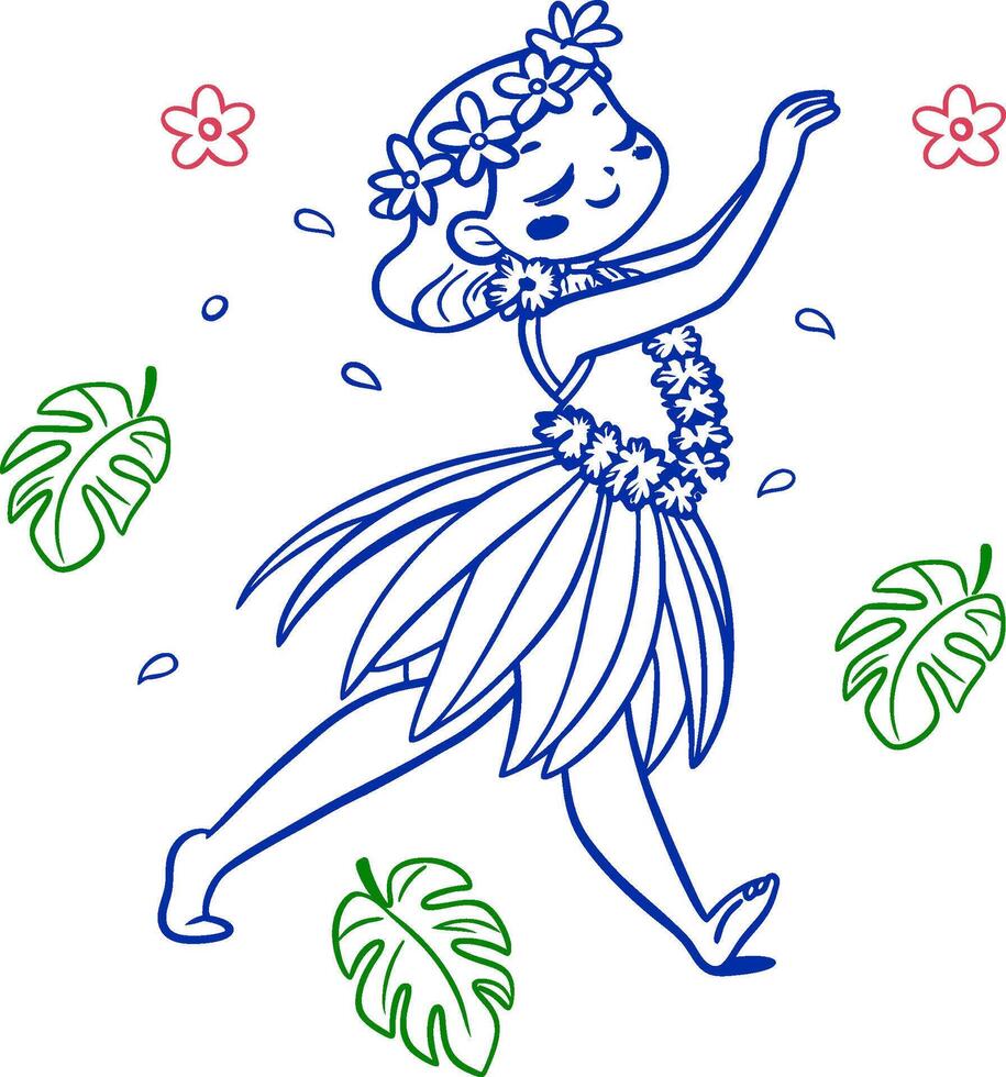 A cartoon girl in a hawaiian dress dancing vector