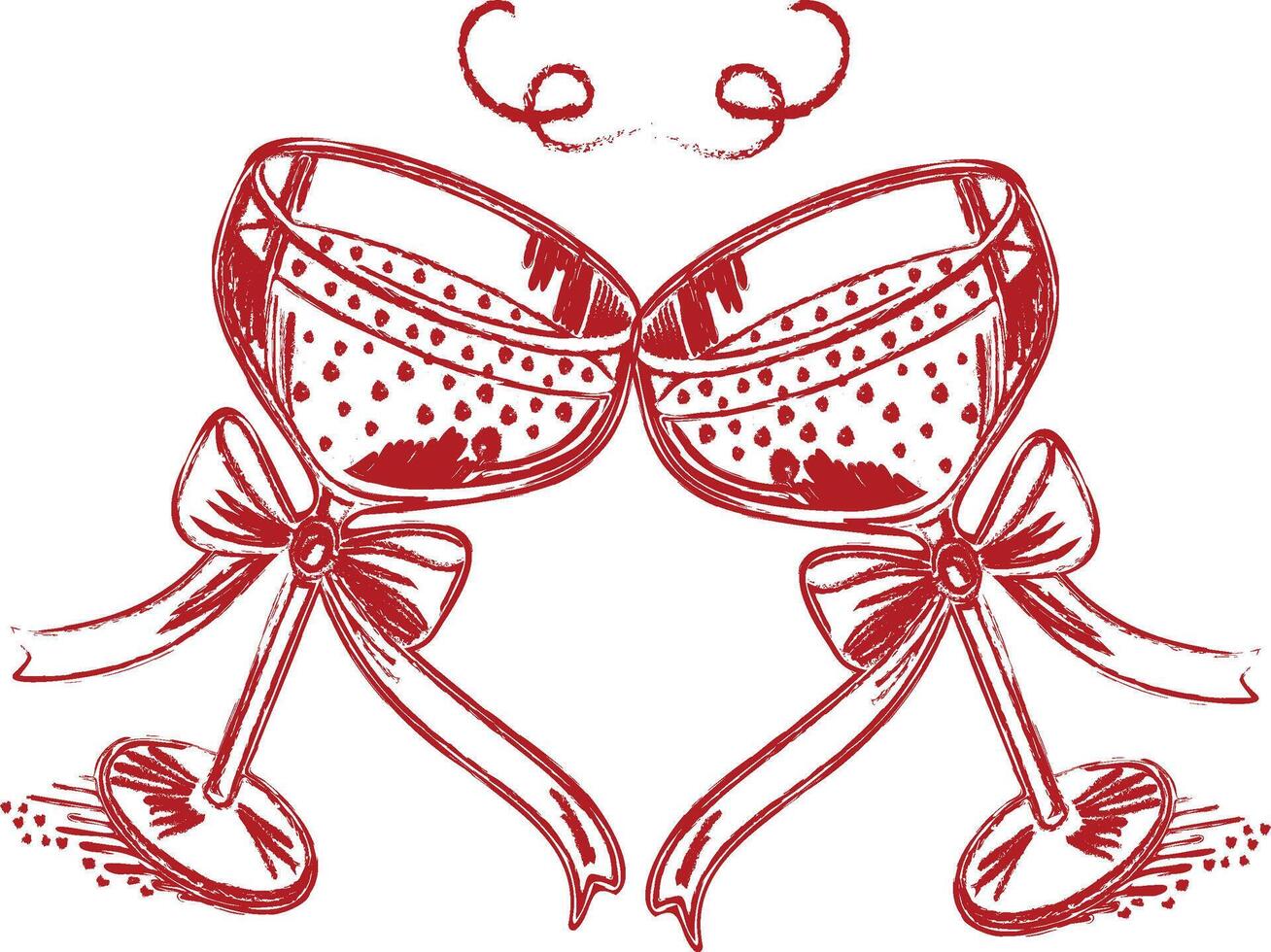 Two glasses of wine with bows and ribbons vector