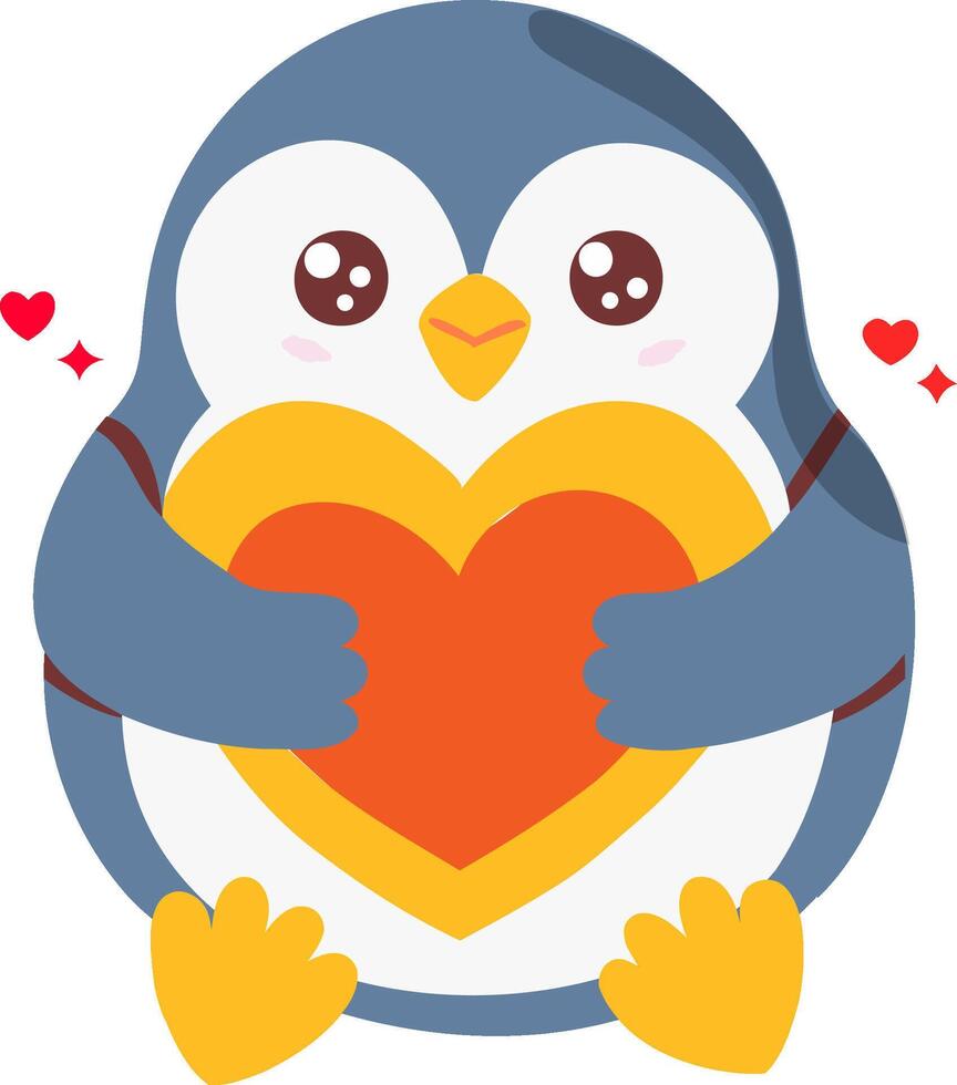 penguin hugging a heart cute vector