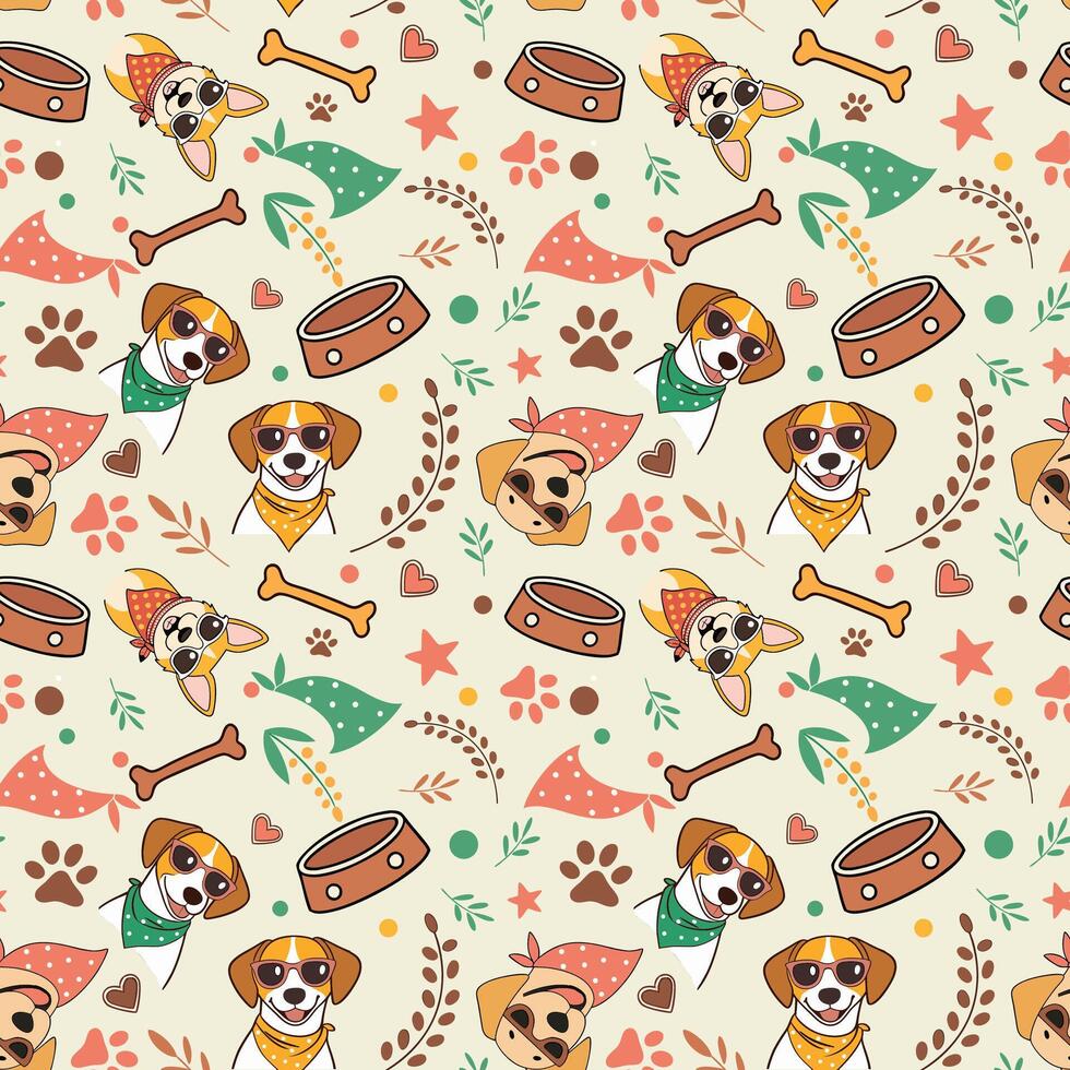 seamless pattern with dog and flowers vector