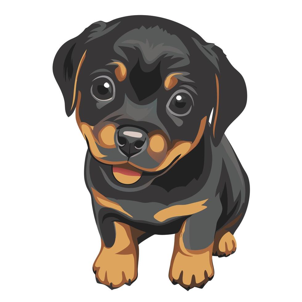 A cartoon black and tan puppy sitting on a white background vector