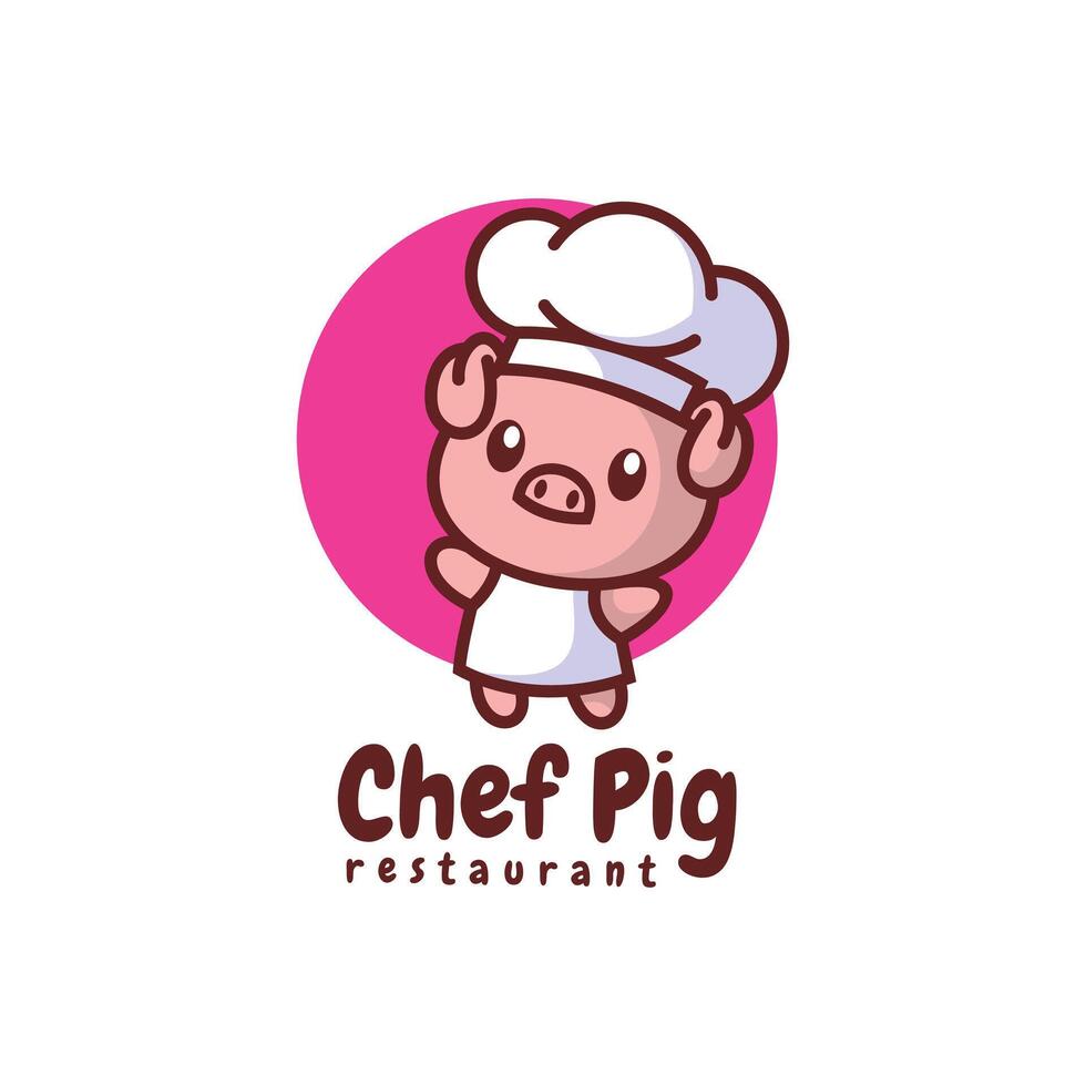 Chef Pig Minimalist Mascot Logo vector