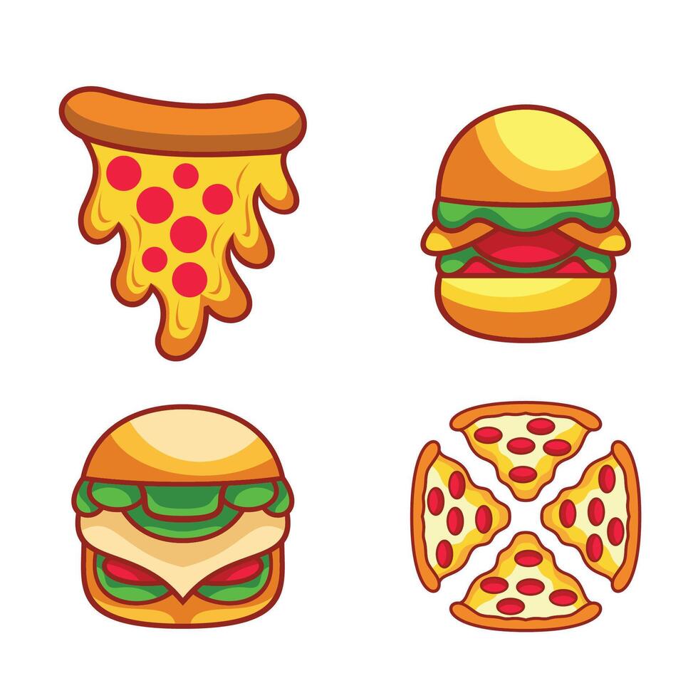Bundle Pizza And Burger Minimalist Design vector