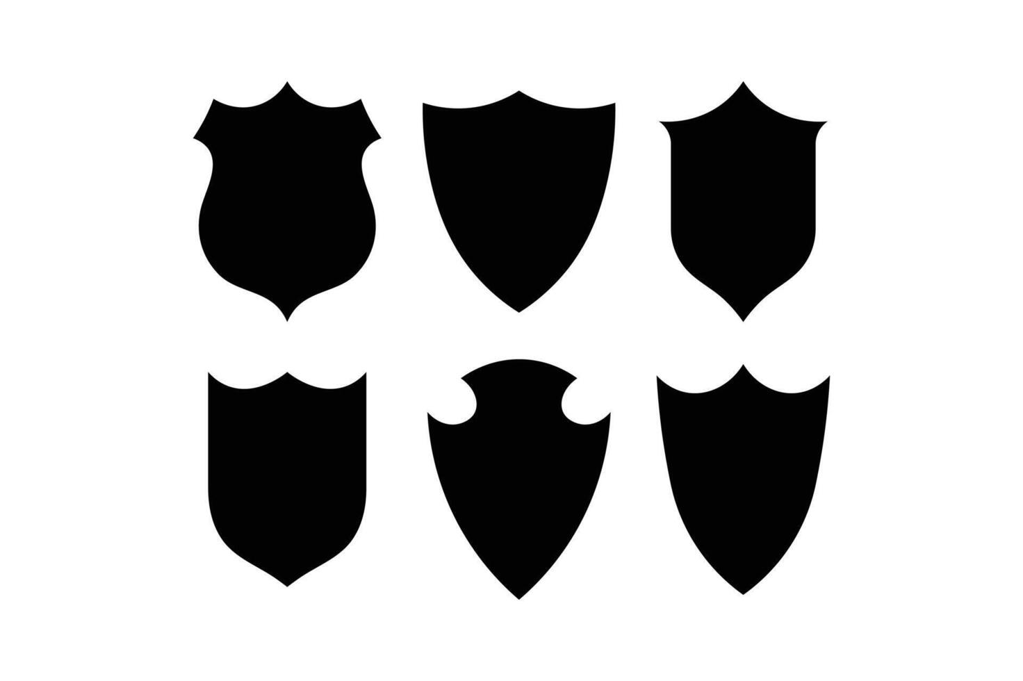 Set of six black shield silhouette designs for logo design badges emblems and icons vector