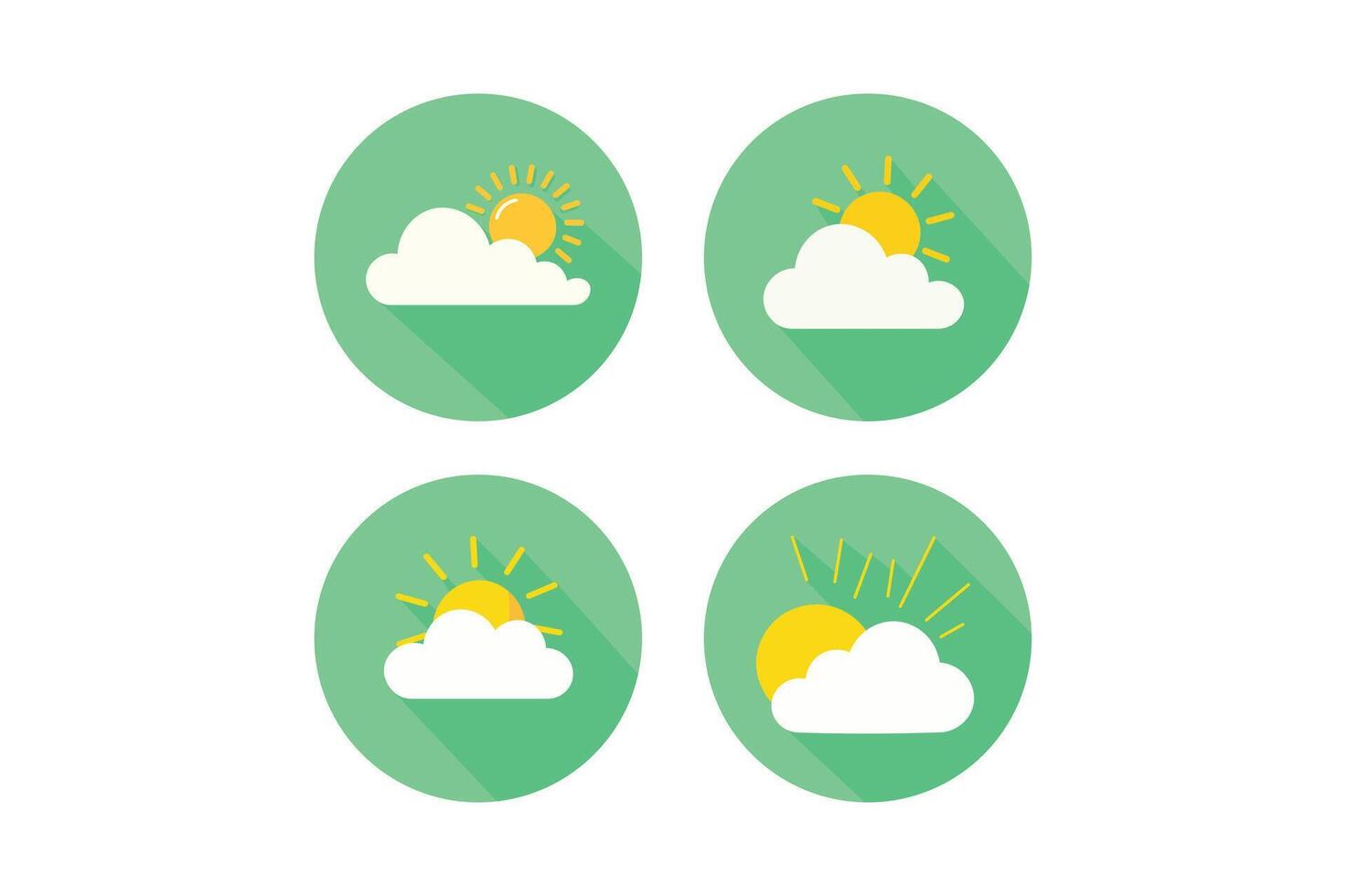 Colorful weather icons featuring clouds and sunshine with green backgrounds for various applications vector