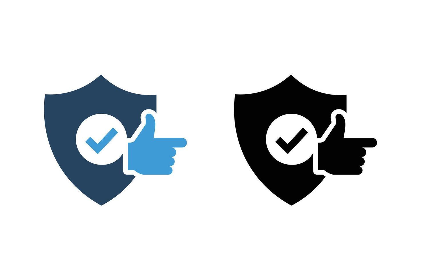 illustration of shield icon with checkmark and thumbs up suggesting security approval vector