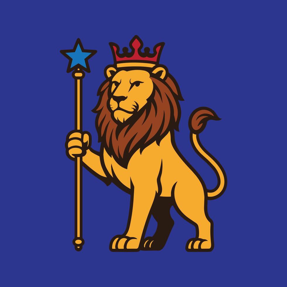 Majestic Crowned Lion Holding a Star Scepter vector