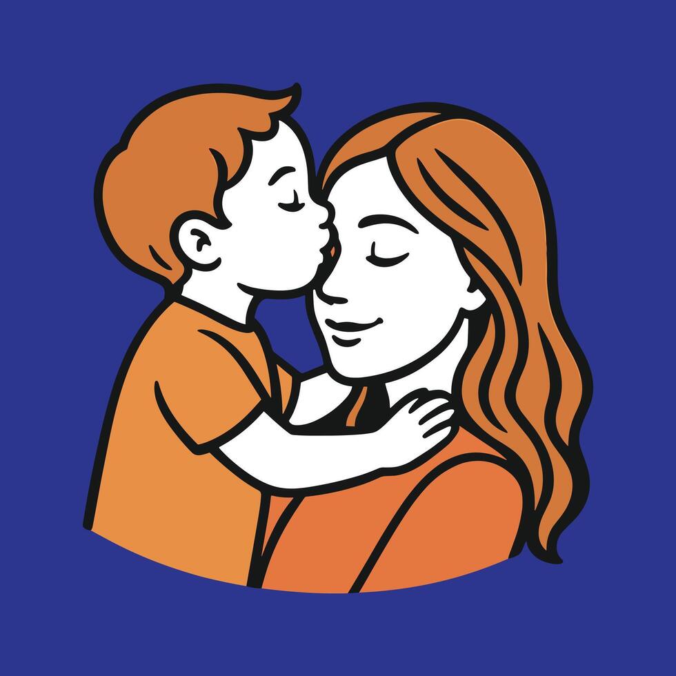 Tender Child Kissing Mother on Cheek Illustration vector