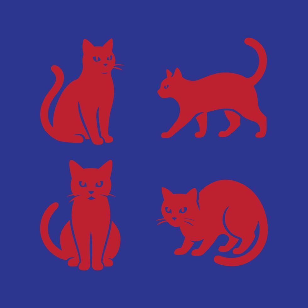 Red Cat Silhouettes on a Blue Background vector