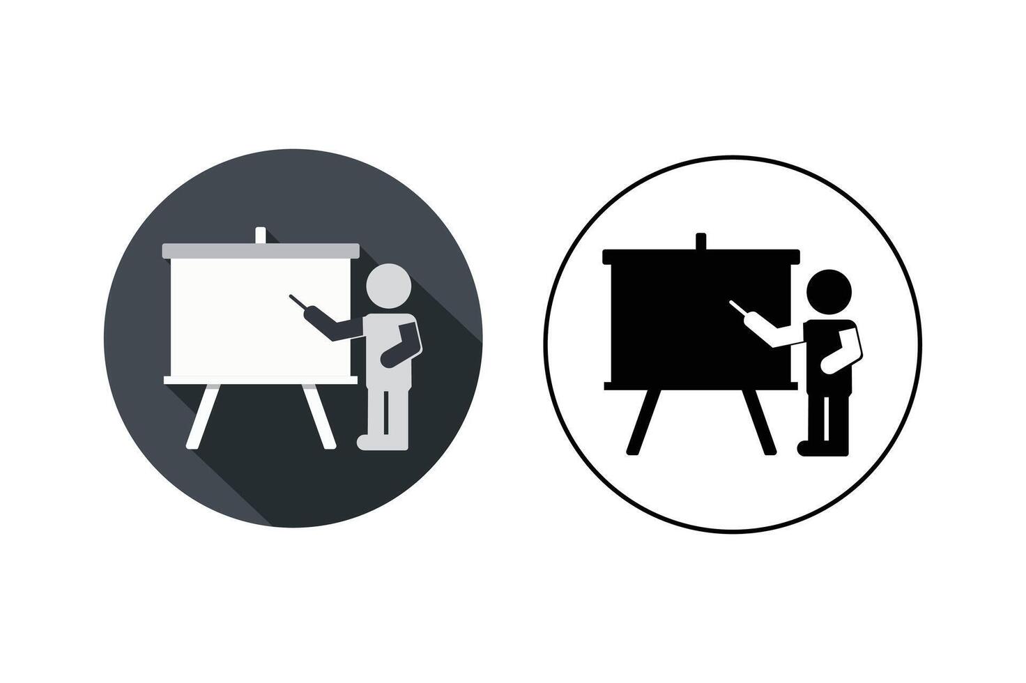 Cartoon style teacher teaching with chalkboard icon, teacher with presentation board icon vector