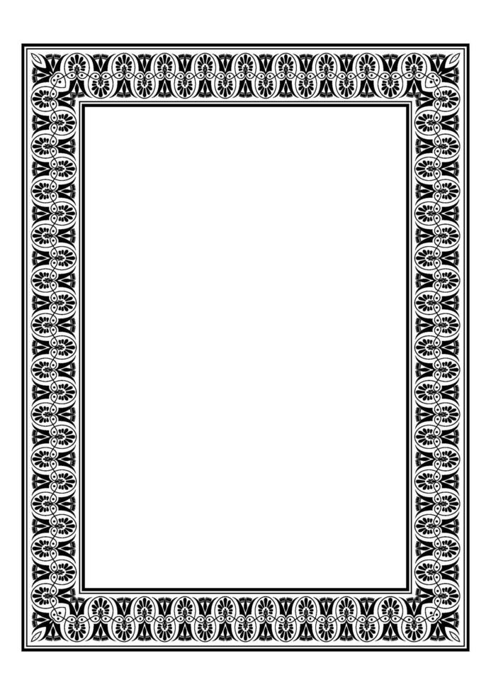 Rectangular Vertical European national ornament frame. A4 format. European pattern frame, ornament, border of Greece, ancient Rome, Byzantine. For Diplom, certificate, embroidery, sandblasting, laser vector